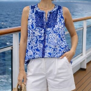 Rafaella Women's Shirt Sz Small Blue Paisley Boho Shirt Lace Sleeveless Top New